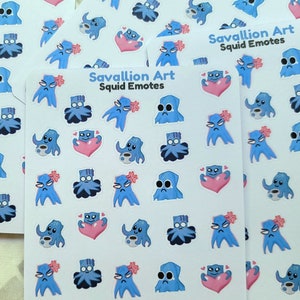 cute squid emotes sticker sheet, octopus emoji stickers