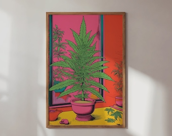 Cannabis wall art, digital download poster, retro wall art
