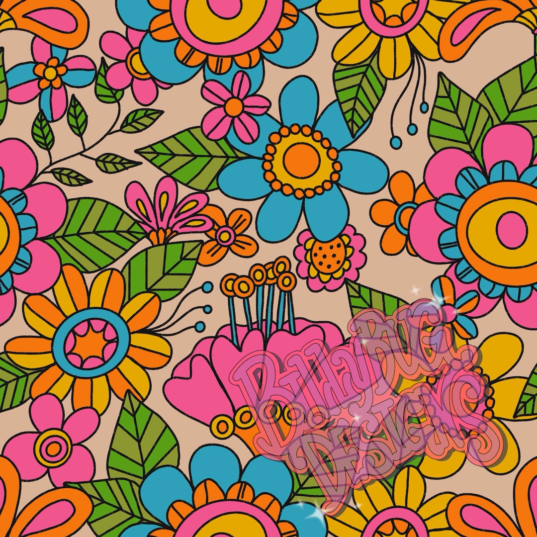 Retro Groovy Floral Seamless Pattern - Colorful Repeating File for ...
