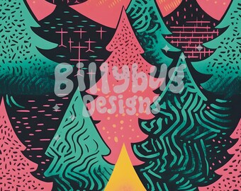 Colorful Christmas tree seamless pattern — forest digital paper