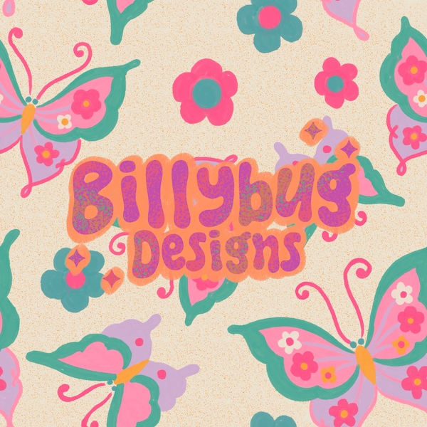 Retro butterfly seamless pattern - 60s groovy repeating file for fabric sublimation - instant download digital paper surface design
