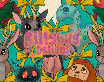 Cryptid cuties seamless pattern- mothman repeating file for fabric sublimation - instant download digital paper surface design