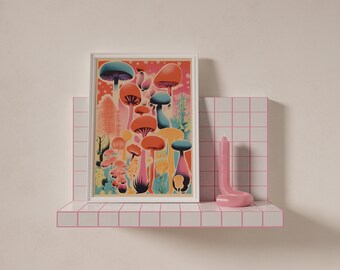 Funky Retro Mushroom 70's Digital Art Retro Wall Print Digital Download Print Retro Wall Decor, Large Printable Art, Downloadable Prints