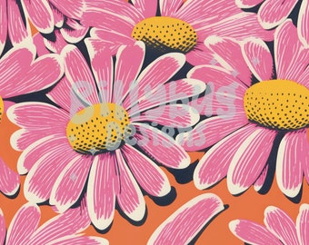 Retro Daisy Seamless Pattern - pink floral digital paper