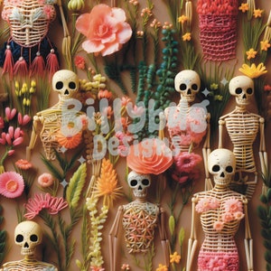 Halloween Skelett nahtlose Muster — sich wiederholendes Stickmuster für Stoffsublimation, sofortiger Download
