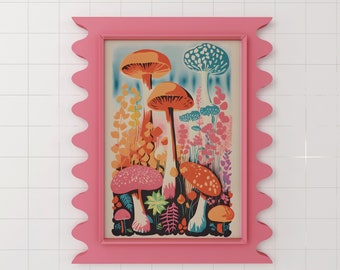 Funky Retro Mushroom 70's Arte digital Retro Wall Print Descarga digital Impresión Retro Decoración de pared, Arte imprimible, Impresiones descargables