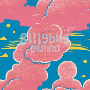 Niedliche Wolke Seamless Pattern - Pink Sky digitales Papier