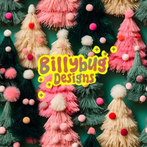Fuzzy Weihnachtsbaum nahtlose Datei — rosa Weihnachten wiederholendes Muster- sofortiger Download Oberfläche Design digitales Papier