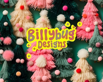 Fuzzy Christmas tree seamless file — pink Christmas repeating pattern- instant download surface design digital paper