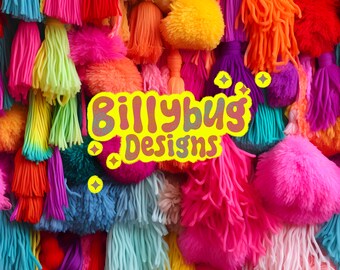 Neon 3D seamless file - yarn wool tassels repeating pattern for sublimation fabric printing, instant download