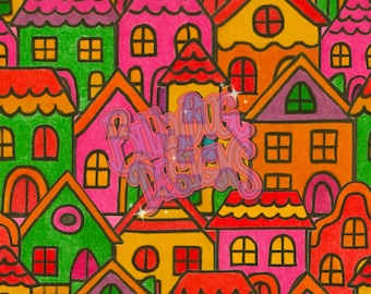Colorful houses seamless pattern - dopamine repeating file for fabric sublimation- instant download digital paper surface design