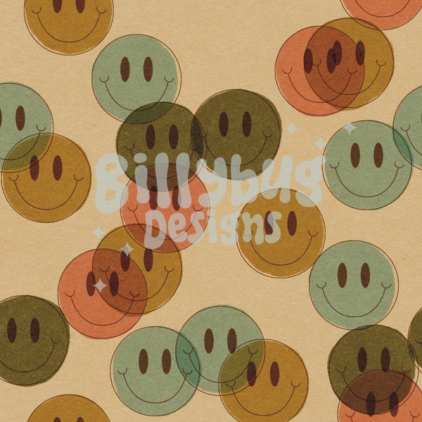 Boho neutral Retro Smile riso print seamless pattern - colorful groovy print for fabric sublimation - surface design