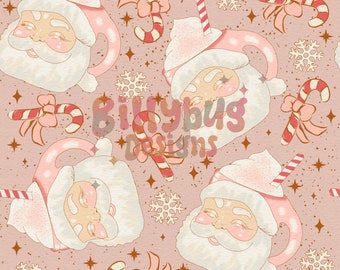 Pink Christmas Santa Mug Seamless Pattern - repeating pattern for fabric sublimation - instant download digital paper