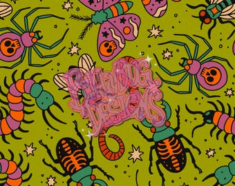 Spooky bugs seamless file, retro insects repeating pattern for clothing, surface design for sublimation