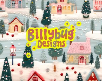 Christmas Seamless file - winter village repeating pattern for surface design -instant download