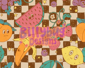 Funky fruit seamless pattern - summer repeating file for fabric sublimation- instant download digital paper surface design