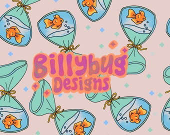 Goldfish in bag seamless pattern - carnival repeating pattern for fabric sublimation, -instant download digital paper surface design