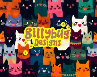 Faux knit cat seamless pattern- kitten repeating file for fabric sublimation- instant download digital paper surface design