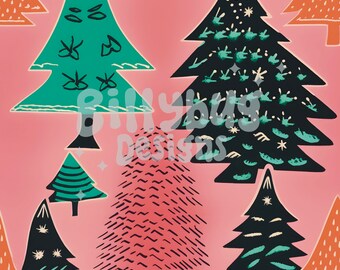 Pink a Christmas Tree Seamless Design