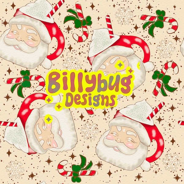 Christmas Santa Mug Seamless Pattern - repeating pattern for fabric sublimation - instant download digital paper