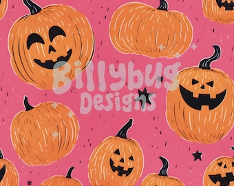 Modello senza cuciture di Halloween Jack O Lantern, carta digitale rosa
