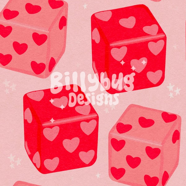 Valentines Day Dice Seamless Pattern, Pink Red repeating pattern for fabric sublimation, instant download
