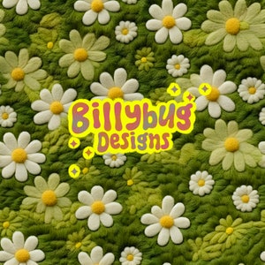 Retro Gänseblümchen nahtlose Muster - Fuzzy Wolle wiederholendes Muster für Stoffsublimation - sofortiger Download
