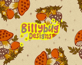 Merry mushroom seamless pattern - retro vintage repeating file for fabric sublimation- instant download digital paper surface design