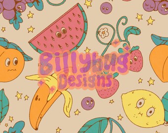 Funky fruit seamless pattern - summer repeating file for fabric sublimation- instant download digital paper surface design