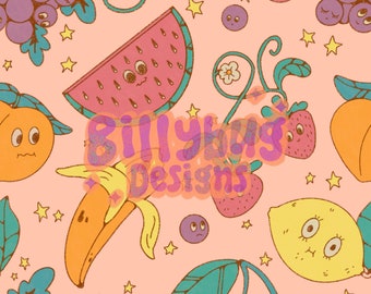 Funky fruit seamless pattern - summer repeating file for fabric sublimation- instant download digital paper surface design