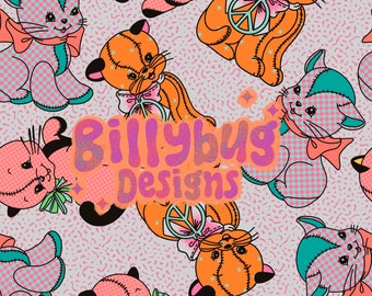 Vintage cat seamless pattern- retro kitty repeating file for fabric sublimation- instant download digital paper surface design