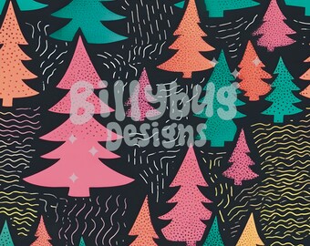 Colorful Christmas tree seamless pattern — forest digital paper