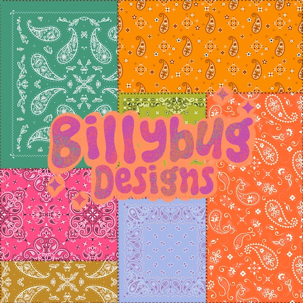 Patchwork bandana seamless pattern - paisley repeating file for fabric sublimation, instant download digital paper surface design