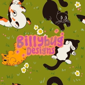 Modèle sans couture de chats dans l'herbe - fichier extensible mignon pour la sublimation de tissu, conception de surface de papier numérique de téléchargement immédiat