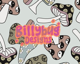 Retro groovy mushroom seamless pattern- repeating file for fabric sublimation - instant download digital paper surface design