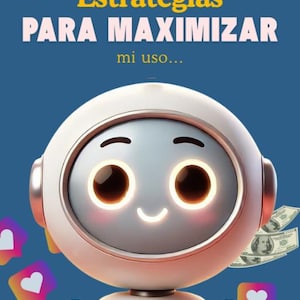 Könnte beinhalten: Ein weißer Roboter mit einem rosafarbenen und goldenen Körper und einem lächelnden Gesicht. Der Roboter ist von Dollar-Scheinen und rosa Herzen umgeben. Der Text "LUMIBOT" befindet sich auf der Brust des Roboters. Der Text "Aliada y emprendedora @socorrosantosv" befindet sich unter der Brust des Roboters.