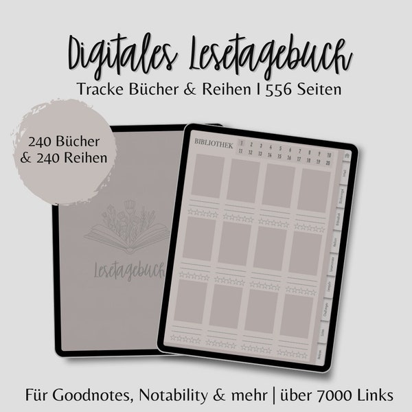 XXL Digitales Lesetagebuch Deutsch l Reading Journal für Goodnotes, Notability l 240 Bücher & Reihen
