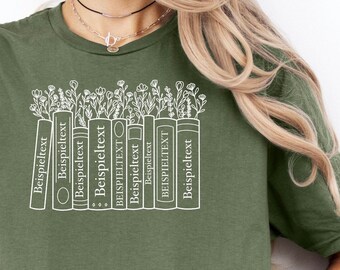 Personalisierbares Bücherregal Shirt Blumen - Wunschtitel