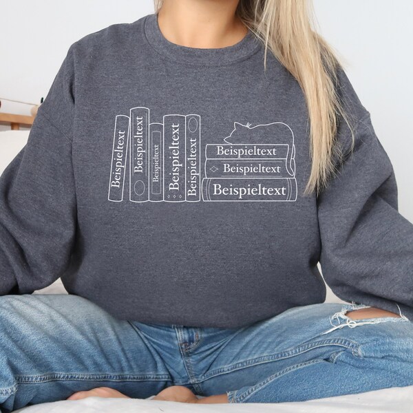 Personalisierbares Bücherregal Sweatshirt mit Katze - Wähle deine Wunschtitel