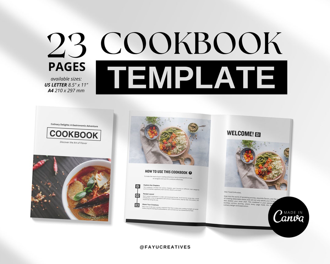 Cookbook Template, Editable Recipe Book Template, Minimalist Cookbook ...