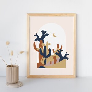 Wüsten Kaktus Wand Kunst Druck, Minimalistische Landschaft, Mid Century Modern Boho Wand Kunst, Kaktus Wand dekor, Pflanzen Zimmer Dekor, Kaktus Poster
