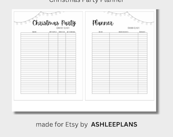 Utskrivbar julfestplanerare | Gästlista, meny och inköpslista i PDF-format | Evenemangsorganisatör för högtider 8,5x11