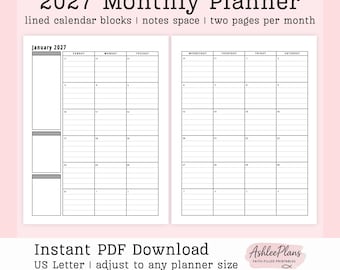 2027 Monthly Planner Printable PDF | Minimalist Calendar + Bonus 2028 Planning Page | Instant Download