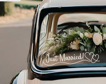Recién casados - Calcomanía de vinilo personalizada para ventana de automóvil, pegatina para parachoques de boda personalizada, letrero extraíble de Mr & Mrs, decoraciones nupciales para novia / novio
