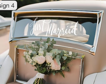 Recién casados - Calcomanía de vinilo personalizada para ventana de automóvil, pegatina para parachoques de boda personalizada, letrero extraíble de Mr & Mrs, decoraciones nupciales para novia / novio