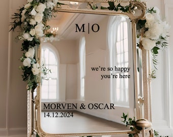 Bienvenido a nuestra boda: pegatina de espejo de vinilo personalizada, calcomanía personalizada para ventana de entrada de boda, decoración de boda única de bricolaje, carteles para cumpleaños