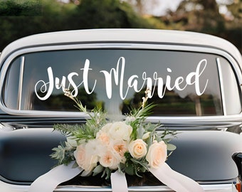 Just Married - spersonalizowana naklejka winylowa na szybę samochodu, spersonalizowana naklejka ślubna na zderzak, usuwalny napis „Mr. i M.”, dekoracje na dzień ślubu