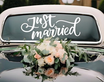 Recién casados - Calcomanía de vinilo personalizada para ventana de automóvil, pegatina para parachoques de boda personalizada, letrero extraíble de Mr & Mrs, decoraciones nupciales para novia / novio
