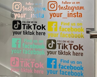 3 etiquetas pequeñas personalizadas para redes sociales, calcomanía de vinilo para ventana o parachoques de automóvil, etiqueta publicitaria con nombre comercial, identificador de Instagram, TikTok, FB
