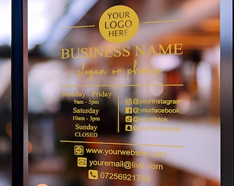Shop Window Vinyl Decal With Logo, Business Opening Hours Sticker, Cafe Window or Door Sign, Custom Shop Times, Social Media Advert